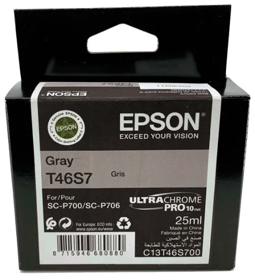 Зображення Картридж cтруменевий Epson Singlepack T46S7 Gray для SureColor SC-P700, 25 мл (C13T46S700)
